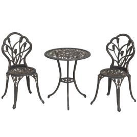 SUNVISTA 3 Piece Patio Bistro Set for 2, Outdoor Aluminium Garden Table and Chairs with Umbrella Hole for Balcony, Bronze Tone