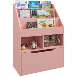 Scott Kids Bookshelf Toy Organizer with Storage Drawer Wheels - Pink