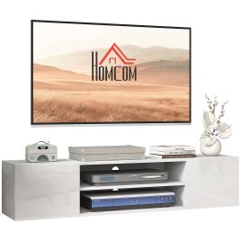 Floating TV Stand Cabinet for TVs up to 60", Wall Mounted TV Unit w/ Open Shelf, Storage Cupboards, Cable Management, White