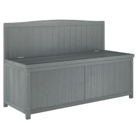 SUNVISTA Wood Storage Bench for Patio Furniture, Outdoor Garden Seating Tools, Grey