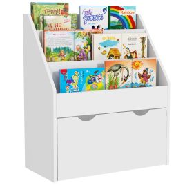 Kinsey Bookcase for Kids with Shelves Drawer for Bedroom Playroom - White