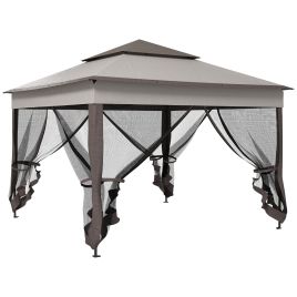 3 x 3(m) Pop Up Gazebo, Double-roof Garden Tent with Netting and Carry Bag, Party Event Shelter for Outdoor Patio, Light Grey