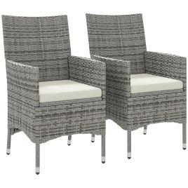 SUNVISTA 2 Pieces Rattan Garden Chairs Dining Chair Set with Cushion, Mixed Grey