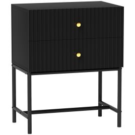 HERON Elegant Two-Drawer Bedside Table - Black