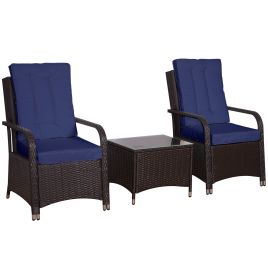 Jones 3 Pieces Rattan Bistro Set with Cushioned Chairs and Coffee Table