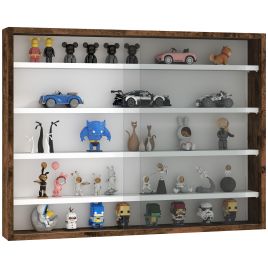 HERON 5-Tier Wall Display Shelf Unit Cabinet w/ 4 Adjustable Shelves Glass Doors Home Office Ornaments 60x80cm Rustic brown