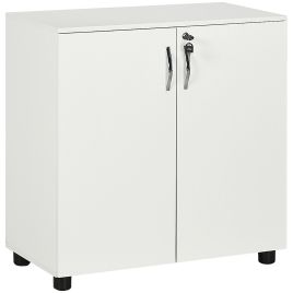 Vinsetto 2-Tier Locking Office Storage Cabinet File Organisation w/ Feet Melamine Coating Aluminium Handles 2 Keys Stylish White