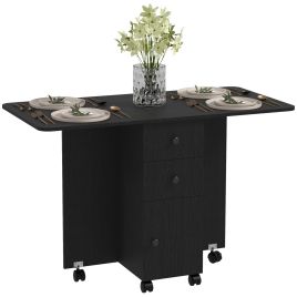 HERON Multi-Storage Six-Person Drop Leaf Dining Table - Distressed Black