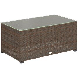 SUNVISTA 90 x 50cm Glass-Top Rattan Side Table - Brown