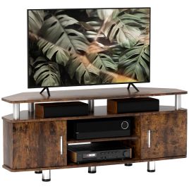 HERON TV Unit Cabinet for TVs up to 55 Inches with Storage Shelves and Cupboard, Entertainment Centre for Living Room, Rustic Brown