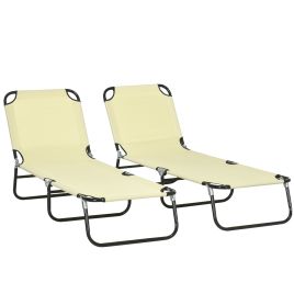 SUNVISTA Set of Two Metal Frame Folding Sun Loungers - Beige