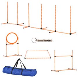 Pet Agility Training Equipment Dog Play Run Jump Hurdle Bar Obedience Training Set with Adjustable Height Jump Ring Square Pause Box Carry Bag