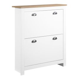 SOLEVA 2 Drawer Shoe Cabinet Flip Doors Adjustable Shelf for 12 Pairs - White