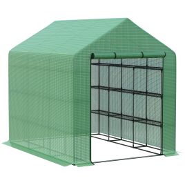 Poly Tunnel Steeple Walk in Garden Greenhouse with Removable Cover Shelves - Green 244 x 180 x 210cm