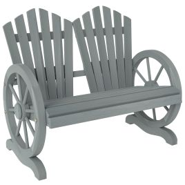 SUNVISTA Fir Wood Love Seats with Wheel-Shaped Armrests, Large Load-Bearing Chair, Grey