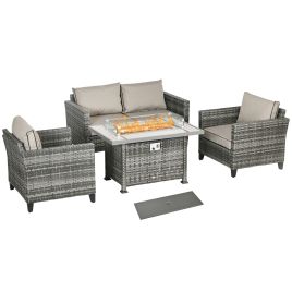Jones 5-Piece Rattan Patio Furniture Set with Gas Fire Pit - Grey