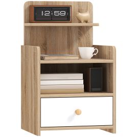 HERON Multi-Storage Bedside Table - White/Wood-Effect