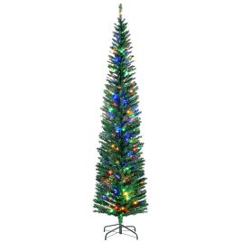 Debbie 7.5' Artificial Prelit Christmas Trees Holiday DÃ©cor with Colourful LED Lights, Pencil Shape, Steel Base - Green