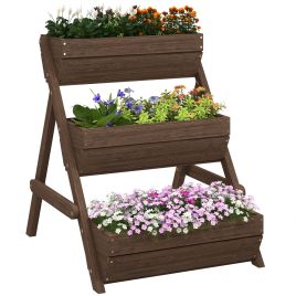SUNVISTA 3 Tier Raised Garden Bed Wooden Elevated Planter Box Kit, 66L for Flower, Vegetable, Herb, 65x75x78cm, Tan