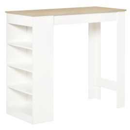 Bar Table Coffee Table Kitchen Dining Table with 4-Tier Storage Shelf for Kitchen, Dining Room, Living Room, Natural