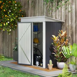 Metal Garden Shed, Outdoor Lean-to Shed for Tool Motor Bike, with Adjustable Shelf, Lock, Gloves, 5'x3'x6', Dark Grey