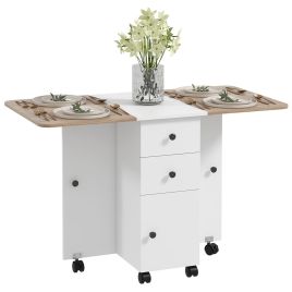 HERON Multi-Storage Six-Person Drop Leaf Dining Table -  Oak and White