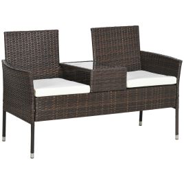 Jones Two-Seat Rattan Chair with Middle Table - Brown