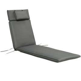 Garden Sun Lounger Cushion Replacement Thick Sunbed Reclining Chair Relaxer Pad with Pillow - Grey