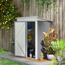Metal Garden Shed, Outdoor Lean-to Shed for Tool Motor Bike, with Adjustable Shelf, Lock, Gloves, 5'x3'x6', Grey