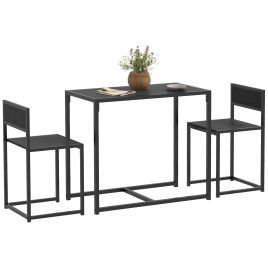 HERON Dining Table and Chairs Set 2, Dining Room Sets, Rectangular Space Saving Table and 2 Chairs for Compact Kitchens, Steel Frame, Black