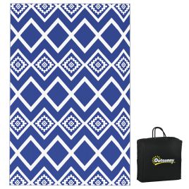 Plastic Straw Reversible RV Outdoor Rug with Carry Bag, 182 x 274cm, Blue and White