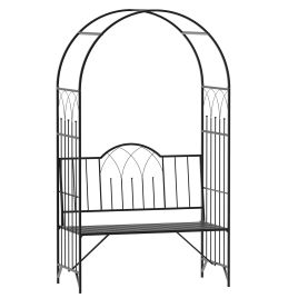 Garden Metal Arch Bench Outdoor Patio Rose Trellis Arbour Pergola for Climbing Plant Antique Style 2-Seater Chair, Black