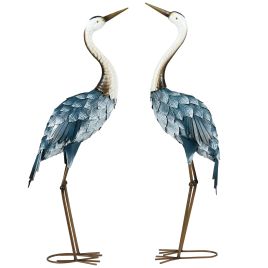 SUNVISTA Crane Garden Ornaments, 2 PCS Garden Statue Set, Steel Garden Gifts for Patio Pond Landscape Decoration, Multi-Colour