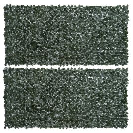 Set of Two Artificial Leaf Hedge Screen Privacy Fence Panel for Garden Outdoor Indoor Decor, Dark Green, 3 x 1.5 m