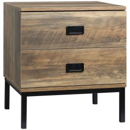 Bedside Table - RETRO 2 Drawer Nightstand Coffee 45cm