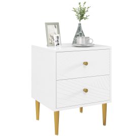 HERON Elegant Two-Drawer Bedside Table - White/Gold-Tone