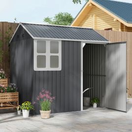 SUNVISTA 7 x 6ft Galvanised Garden Shed, with Latch - Dark Grey