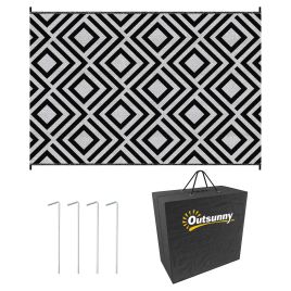 Reversible Outdoor Rug with Carry Bag and Ground Stakes
