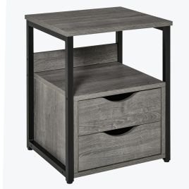 HERON Industrial Side Table with Drawer, Sofa Table, Bedside Cabinet with Storage Shelf, Slim Nightstand for Living Room, Bedroom, Grey