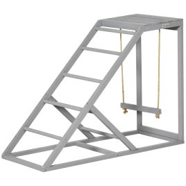 Wooden Chicken Coop Toy with Swing, Ladder, Platform, Grey