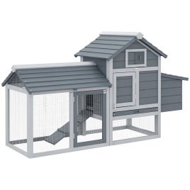 Solid Wood Enclosed Outdoor Backyard Chicken Coop Kit with Nesting Box,Grey