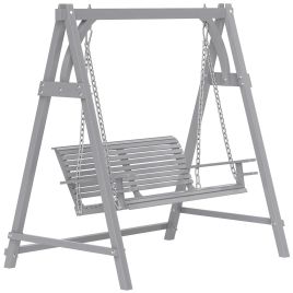 SUNVISTA 2 Seater Garden Swing Seat Larch Wood Swing Chair Hammock Bench Lounger - Grey
