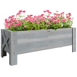 SUNVISTA 58L Garden Raised Bed Planter Grow Containers for Outdoor Patio Plant Flower Vegetable Pot Fir Wood, 100 x 36.5 x 36 cm, Grey