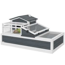 PAWSTER Tortoise House 3-Room with 2 Stories, Ladder, Balcony, Tray, Openable Roof, 59H x 112L x 65Wcm, Grey