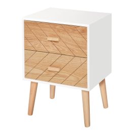 Nordic Style 2 Drawers Side Cabinet Wooden Bedside Table Storage Chest - Scandinavian