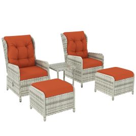 SUNVISTA 5 Pieces Rattan Bistro Set with Adjustable Back, Reclining Wicker Balcony Furniture with Cushions, Orange