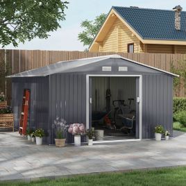 13 x 11FT Foundation Ventilation Steel Outdoor Garden Shed Grey