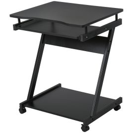 Movable Compact Small Computer Desk with 4 Moving Wheels Sliding Keyboard Tray Home Office Gaming Study Workstation Black