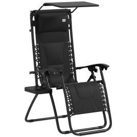 SUNVISTA Zero Gravity Lounger Chair, Folding Reclining Patio Chair with Shade Cover, Padded Seat, Cup Holder, Black