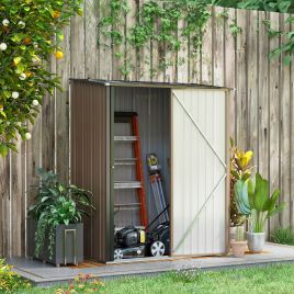 5.3ft x  3.1ft Outdoor Storage Shed, Garden Metal Storage Shed with Single Lockable Door, Tool Storage Shed for Backyard, Patio, Lawn, Brown